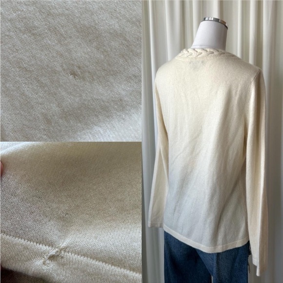 Charter Club 2-ply 100% Cashmere Cream Sweater Braided Crewneck Soft Knit Large. - Picture 5 of 8